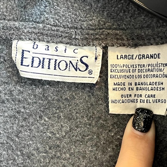 Womens Floral Embroidered Quarter Zip Fleece Sweatshirt Basic Editions Gray L - Picture 5 of 5